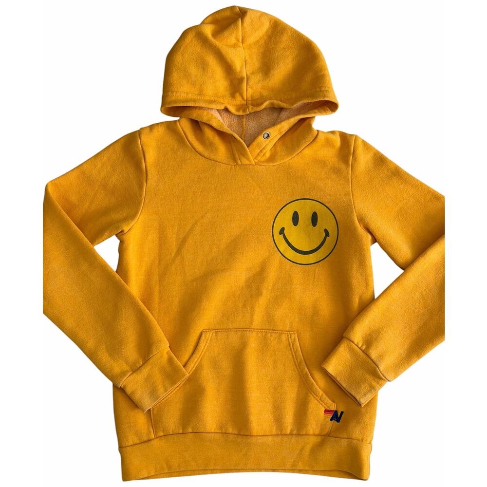 AVIATOR NATION KIDS Gold Smiley Face Hoodie Size 10